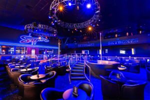 Sapphire Las Vegas Strip Club at night with neon lighting