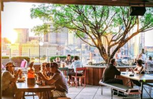 Golden hour photo on the rooftop at L.A. Jackson in Nashville