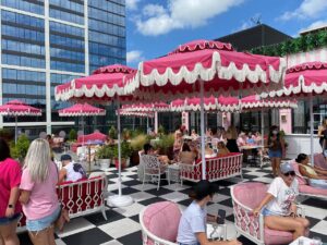 Pink rooftop bar at White Limozeen with cotton candy cocktails